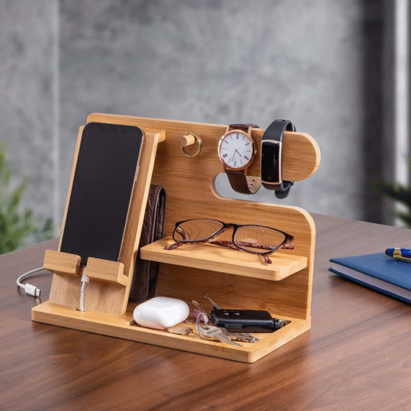 #BambooChargingStand #EcoFriendlyOrganizer #CustomLogoGift #DeskAccessories #ChargingDock #SustainableGifts #WoodenStand #BrandedMerchandise #CorporateGifts